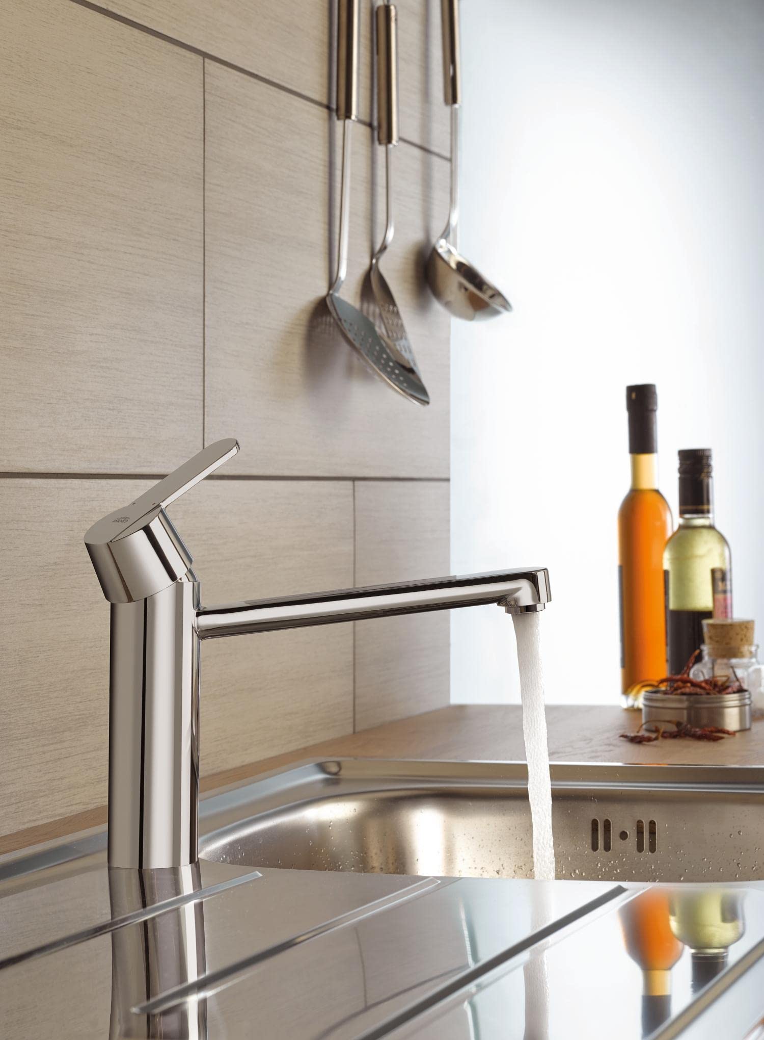 GROHE Get QuickFix, Grifo de cocina (caño bajo, menor consumo de agua, sistema de instalación rápida), cromo, 30196000