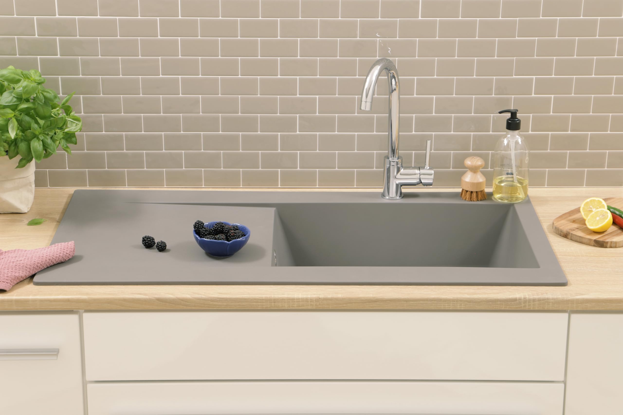 Respekta Denver Mineralitespüle in Betongrau / 1 Becken Einbauspüle in 100 x 50 cm/Spülbecken geeignet für Unterschränke ab 60 cm Breite / DENVER100X501BG