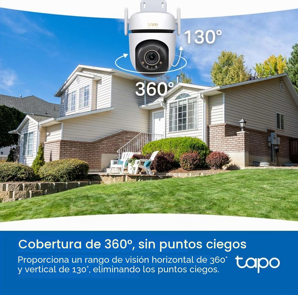 Tapo C530WS - Cámara Seguridad Exterior 360° 3K 5MP, Visión Nocturna Color, Resistencia IP66, Alarma Sonora/Luz, Detección AI, Almacenamiento Nube/SD 512GB, Audio Bidireccional (Paquete de 2)
