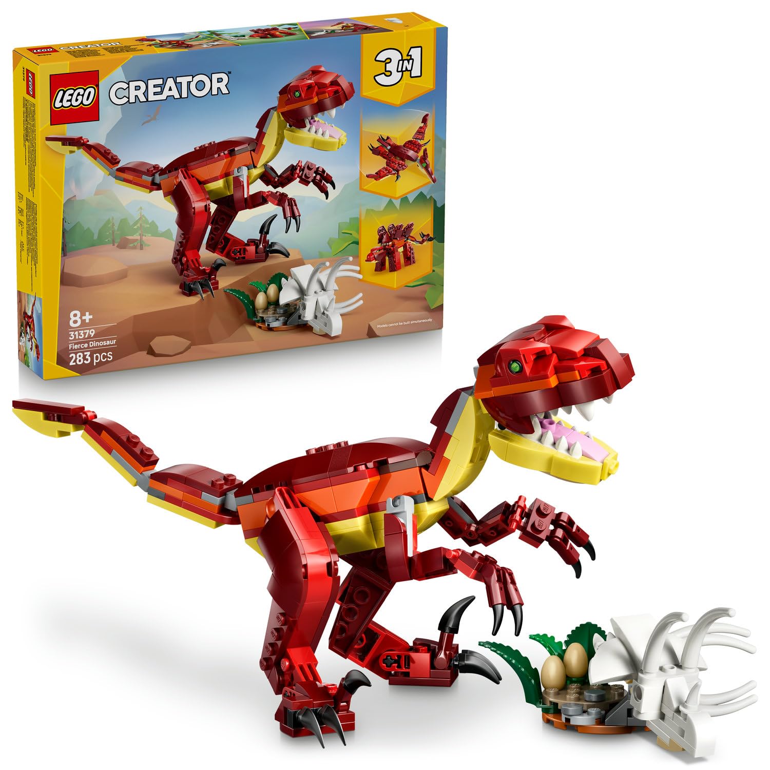 LEGO Creator 3’ü 1 Arada Vahşi Dinozor 31379 – 8 Yaş ve Üzeri Çocuklar için Velociraptor, Stegosaurus veya Pterosaura Dönüşebilen Yaratıcı Oyuncak Yapım Seti, Eğlenceli Hediye Fikri (283 Parça)