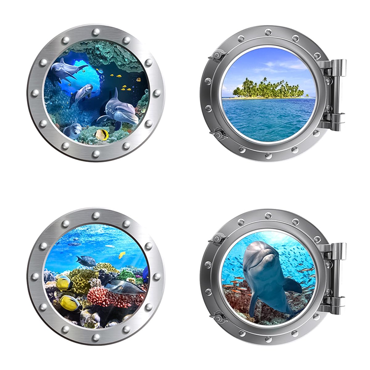 Sarini Pack of 4 3D Underwater World Wall Stickers, Shark and Ocean Fish Decor for Bathroom, Bedroom, and Living Room, Vibrant Sea Animal Wall Art for Rooms and Play Areas