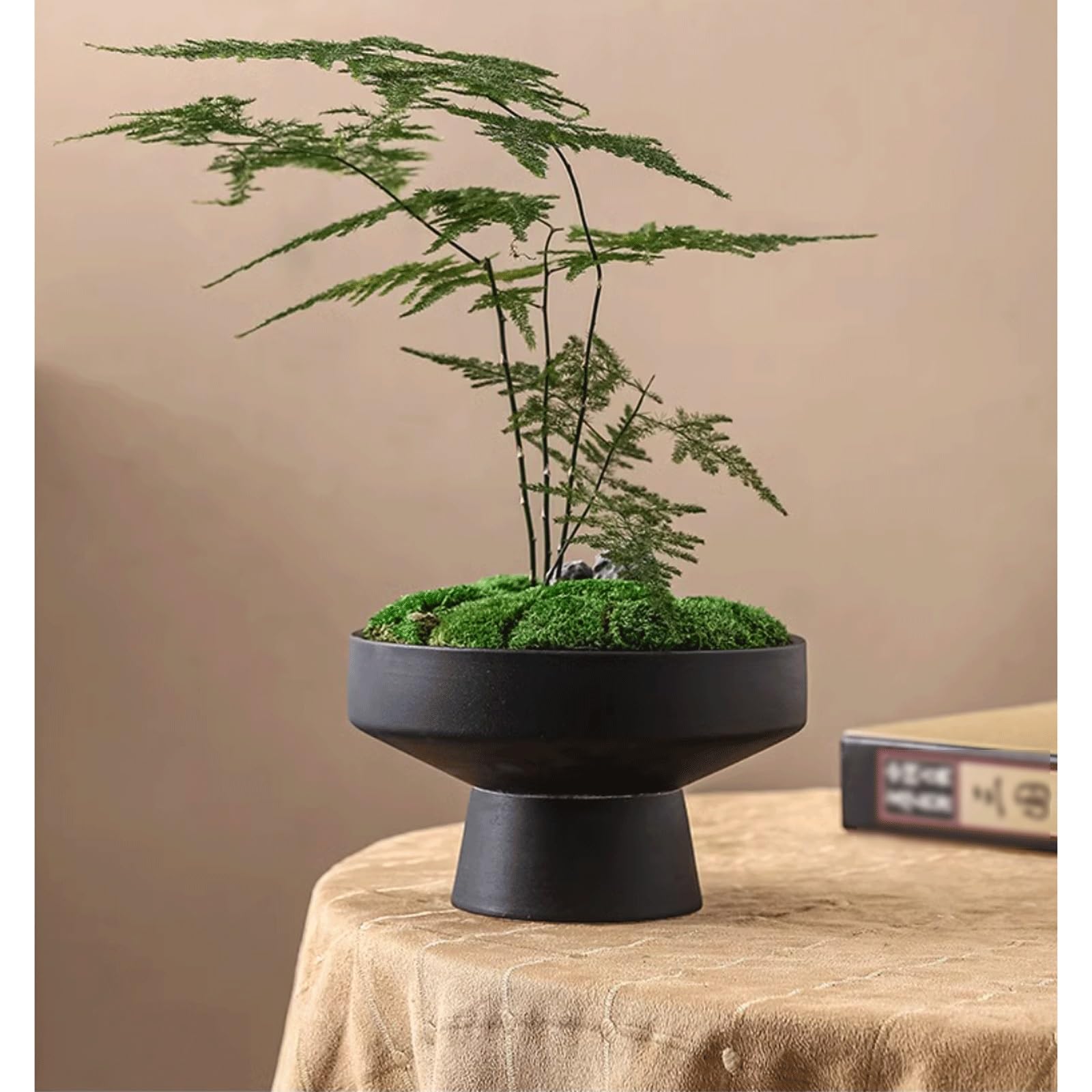 Dekoracyjna okrągła doniczka ceramiczna, płytka doniczka z otworami drenażowymi, nowoczesna doniczka na sukulenty / orchideę, stołowa miska na owoce do salonu, na taras (L)