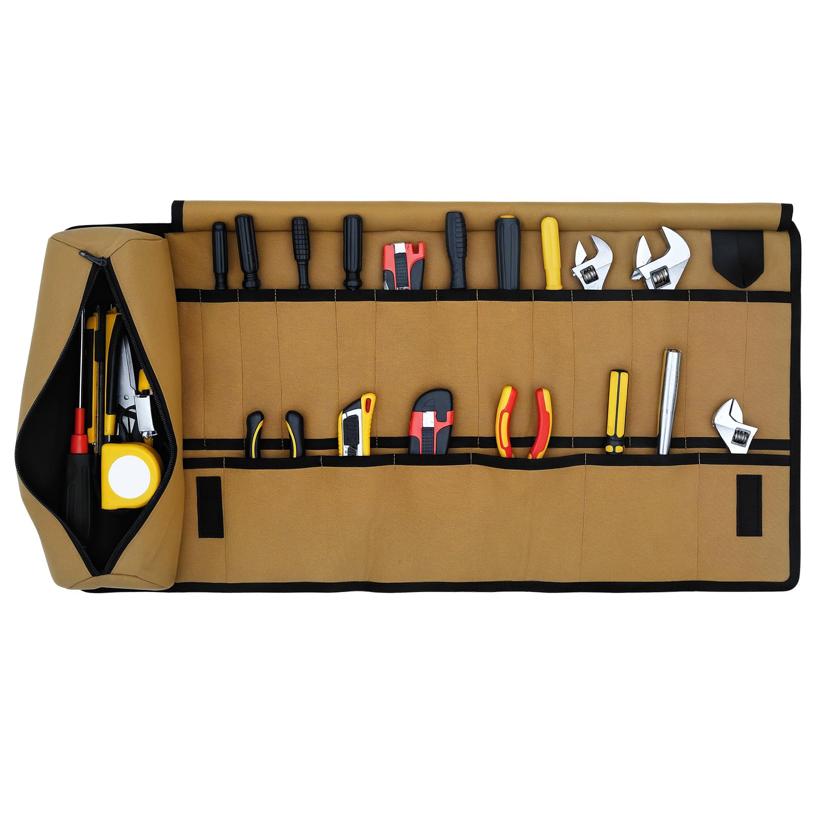 Sutowe Brown Tool Roll Bag With Handle Oxford Cloth Small Tool Organizer Heavy Duty Utility Accessories Storage Pouch For Mechanic Electrician Repairman Hobbyist(Brown)
