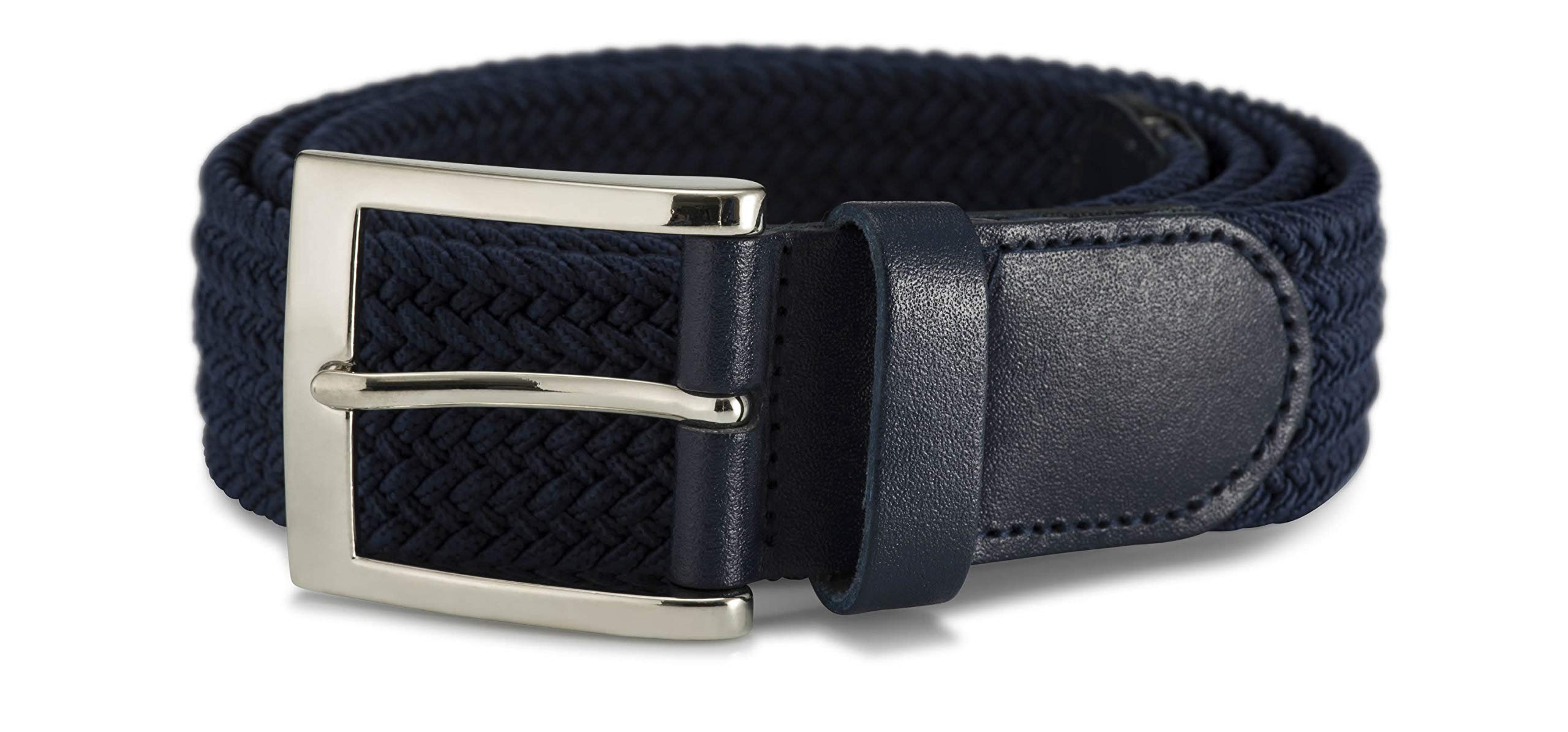 Streeze 35mm Wide Stretch Belt - Braided Elastic Woven Belt with Silver Buckle Ideal for Jeans (X Large 40" - 44", Navy)