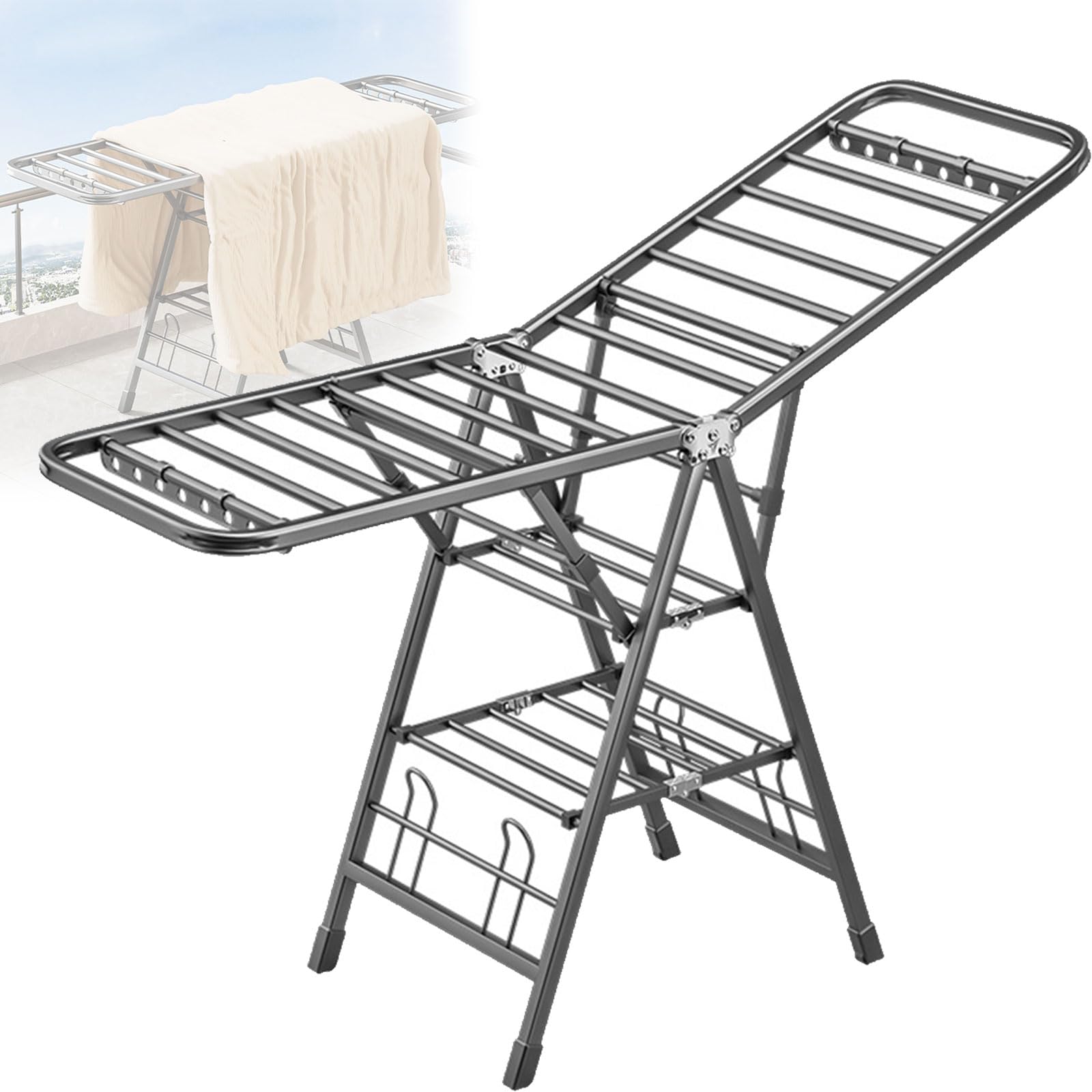 Séchoir à linge pliable anti-vent avec ailes réglables en acier carbone