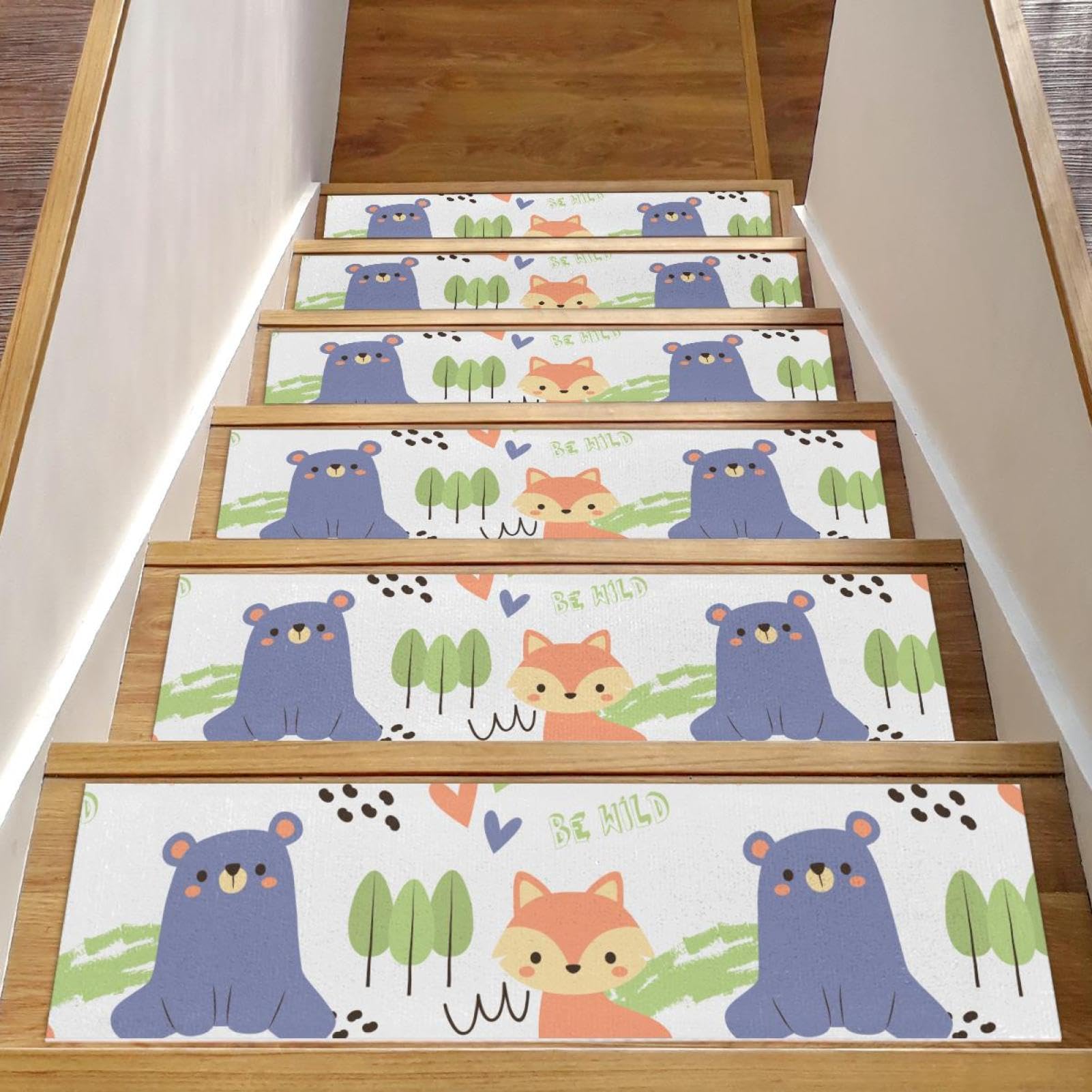 Tapis d'escalier antidérapants avec envers TPE haute adhérence bois