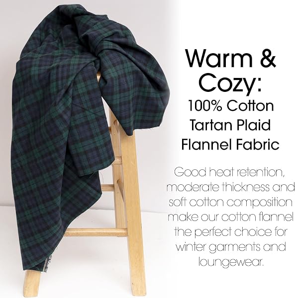 Pico Textiles 1 Yard Blue and Green Blackwatch Tartan Plaid Flannel Fabric - 60" Wide - 100% Cotton - Sold by The Yard - for Shirts, Scarves, Pajamas & Receiving Blankets - 4