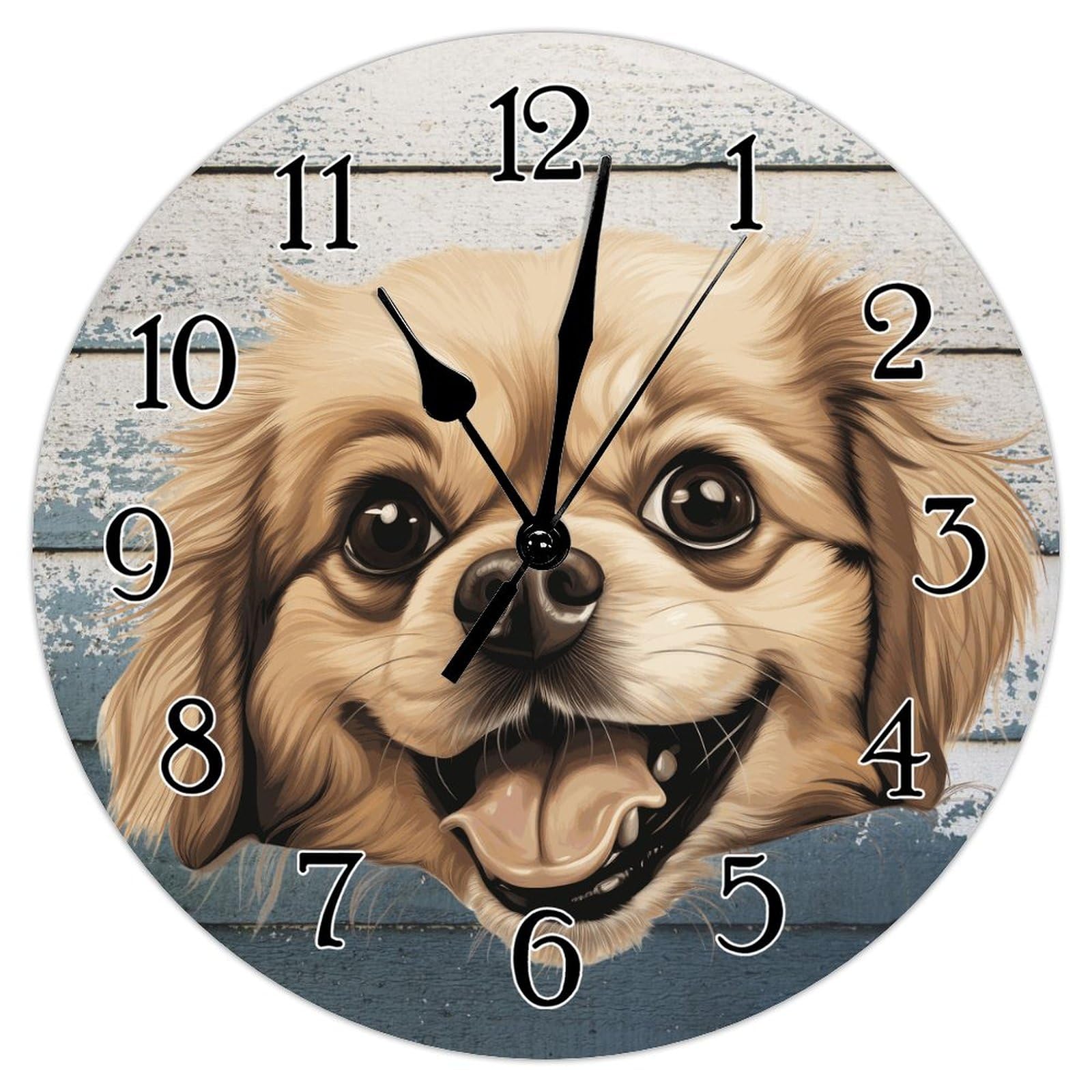 Swavecat Tibetan Spaniel Wooden Wall Clock Tibetan Spaniel Cute Funny Peeking Dog Puppy Clock Gift for Dog Mom Clocks for Wall Non Ticking Battery Operated Wood Clock for Home 12x12in