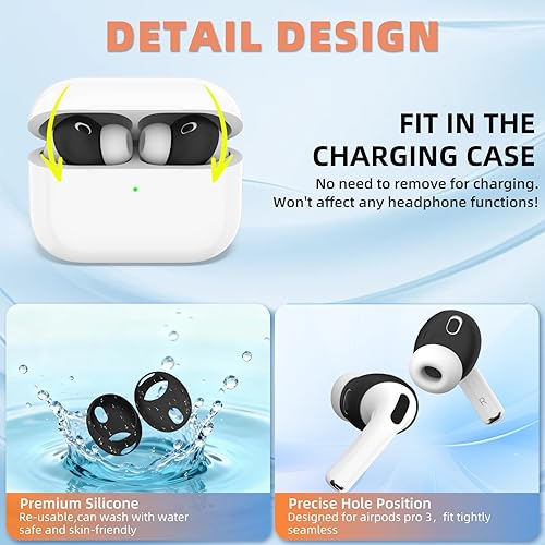 Miniatura 3 de [5 pares] para AirPods Pro 3 almohadillas para las orejas [cabe en la funda], funda de silicona suave para AirPod Pro 3, funda antideslizante para 5