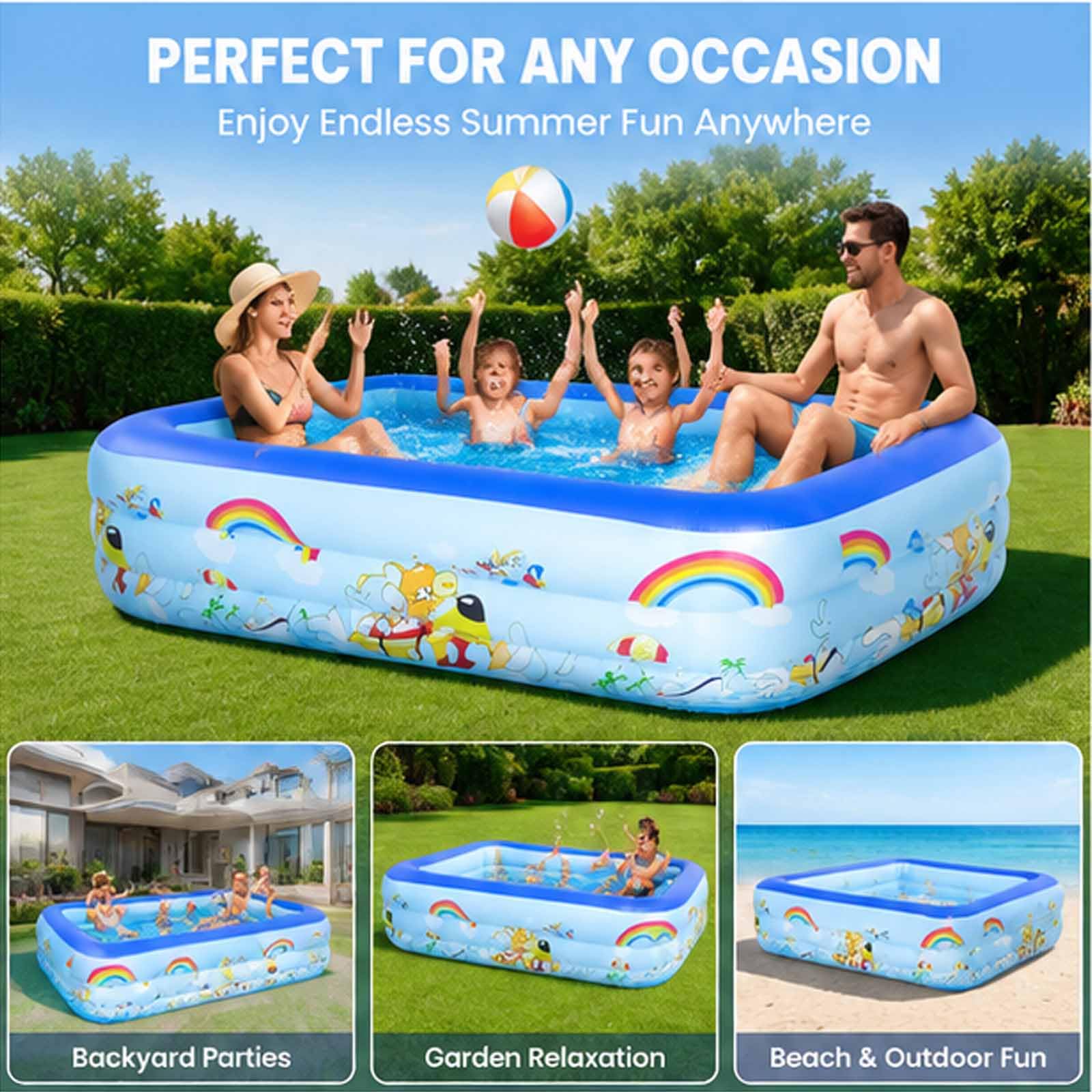 Grande piscina gonfiabile per adulti, 210x135x56 cm, piscina gonfiabile | Piscina Gonfiabile in PVC con Pompa, Sovradimensionata, Rinforzata e Resistente, per Esterno, Giardino, Cortile, Spiaggia