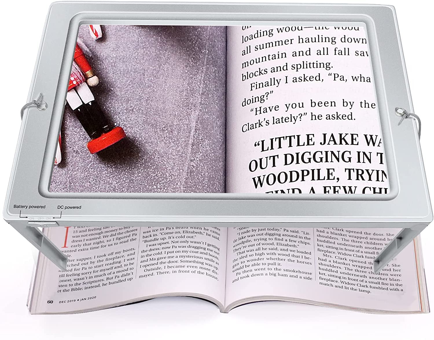 JUOIFIP 4X Magnifying Glass 50 LED Lighted - Large Acrylic Lens Magnifier Full Page Rectangular Magnifier Illuminated Foldable Desktop Portable for Elder, Silver-desktop