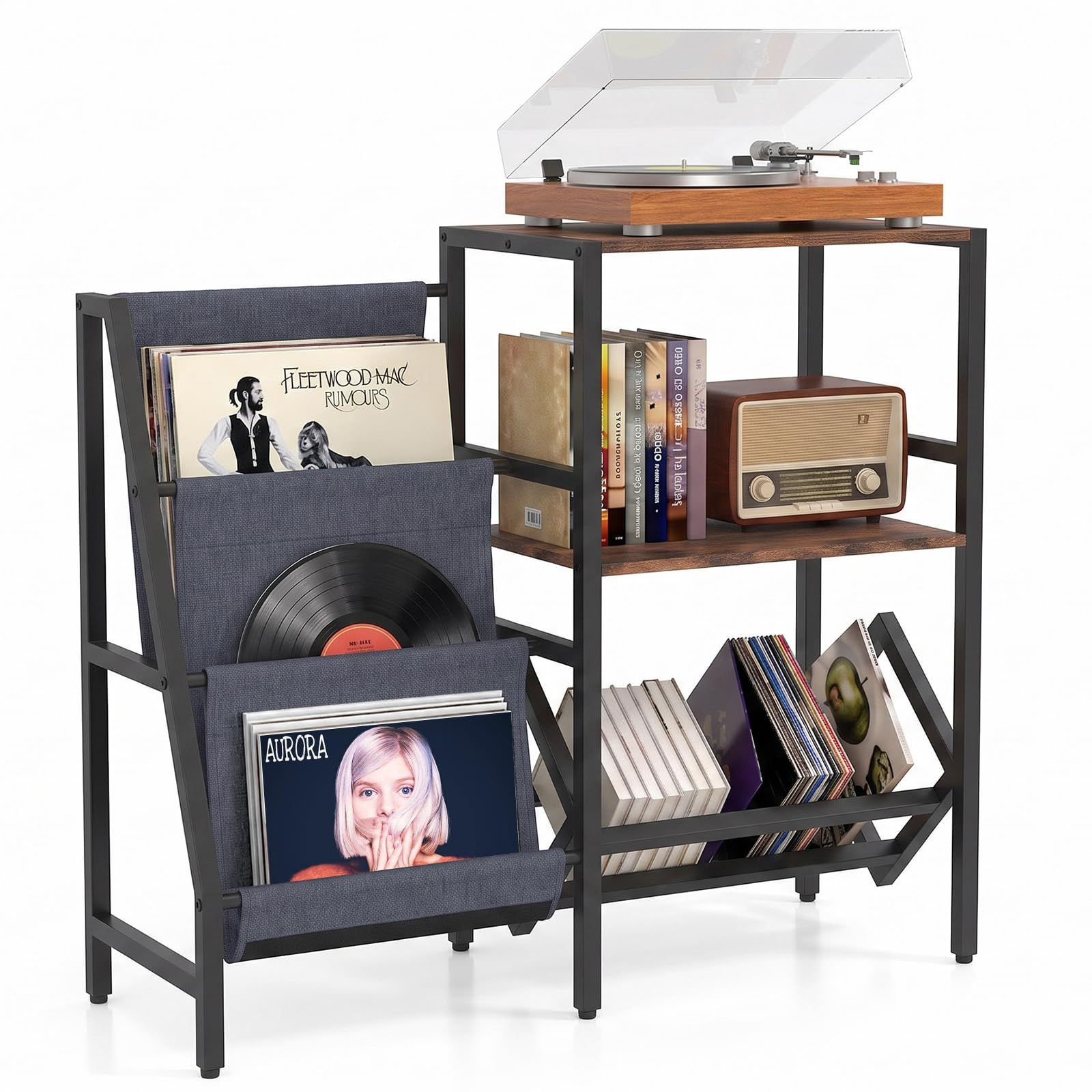 COSTWAY 3-Tier Record Player Stand with Vinyl Display Shelf for 400+ Albums