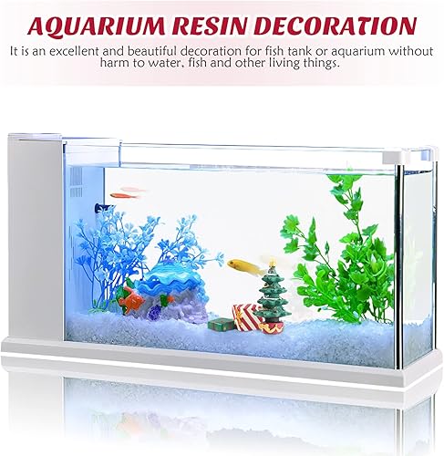 Miniatura 6 de Balacoo 1 juego de decoración de acuario de Navidad, figura de árbol de Navidad, caja de regalo de resina en miniatura, micro adornos de paisaje
