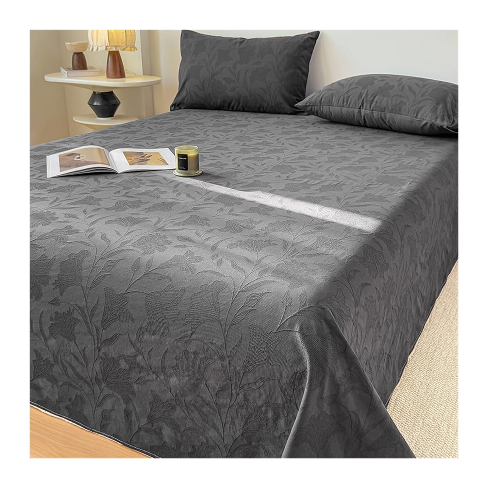 GBHMJU 100% Cotton Thick Flat Sheet Twin Full Queen Jacquard Machine Washable Breathable Top Sheet(Gray C,120x230cm)