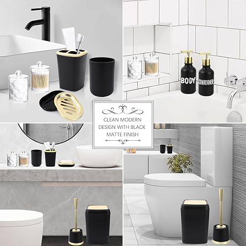 Miniatura 6 de XLHOMO Juego de accesorios de baño negro, juego de decoración de baño de 10 piezas con basura, soporte para cepillos de dientes, taza para cepillos