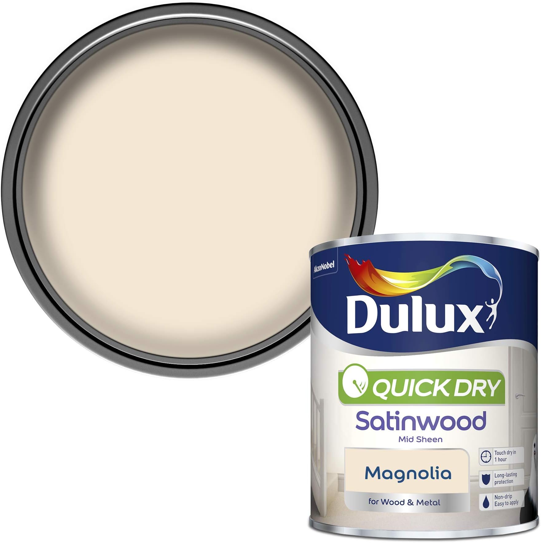Dulux Quick Dry Satinwood Paint For Wood And Metal - Magnolia 750 ml