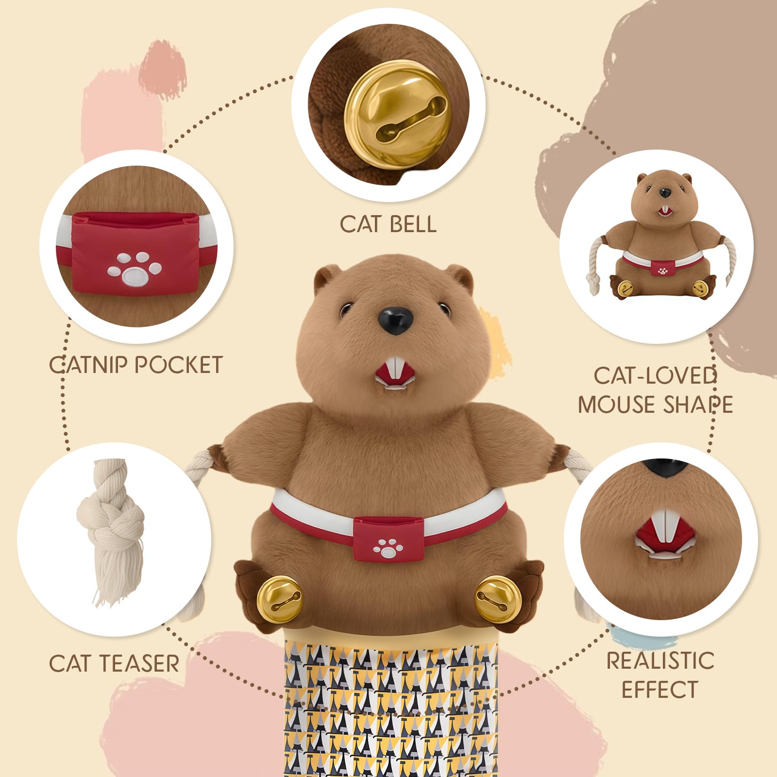 Katzen-Wrestling-Handschuh, marioneta de Lucha para Gatos con Acolchado Resistente para un Juego Interactivo Seguro, Juguete con Teaser para Gatos y Campana para Entrenamiento