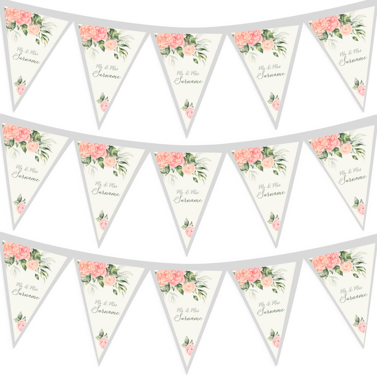 Fabric Triangle Bunting | Personalised Bunting | Wedding Bunting | Custom Wedding Decoration | Bunting Banner | Mr & Mrs | Mr & Mr| Mrs & Mrs | Sage & Pink Rose Design (MR & MR)