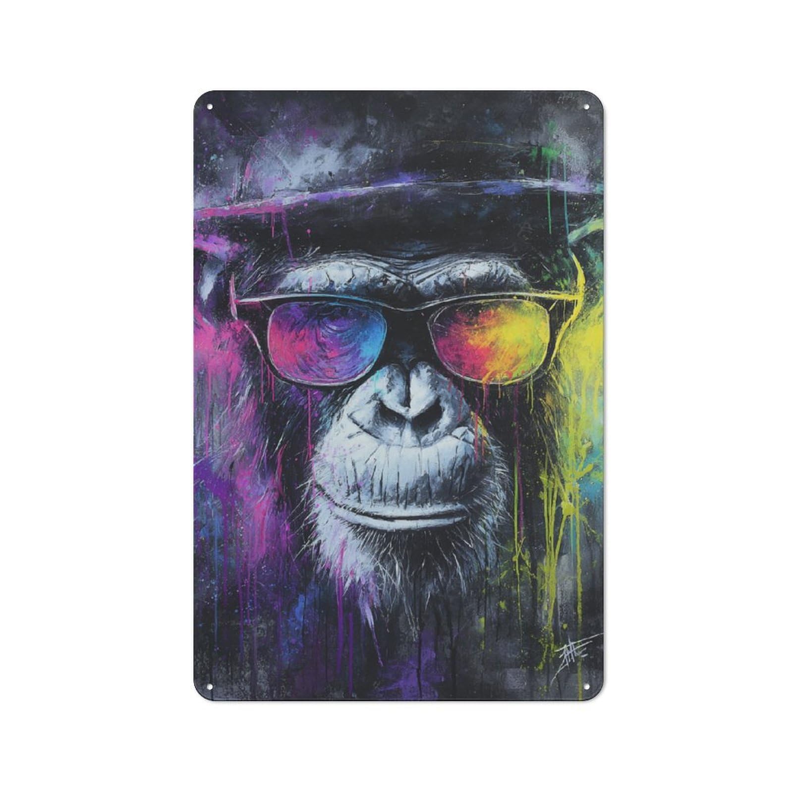 Junmoney Vibrant Monkey Art -1 Printed Metal Sign 30X20cm For Pub Or Café, With Clear Industrial Wall Decor Character