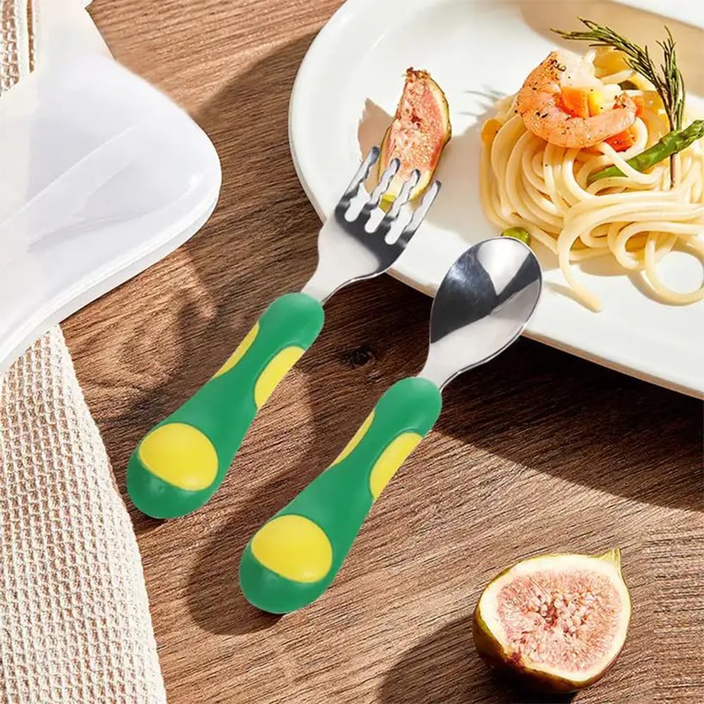 ONE AND ONLY Stainless Steel Baby Spoon Set for Baby Feeding Non Toxic BPA Free Training Feeding Spoon Fork Set Food Grade Silicone Handle Kids Feeding Spoons Set for Toddler Cutlery Set, 6 Cm - Image 2 thumbnail