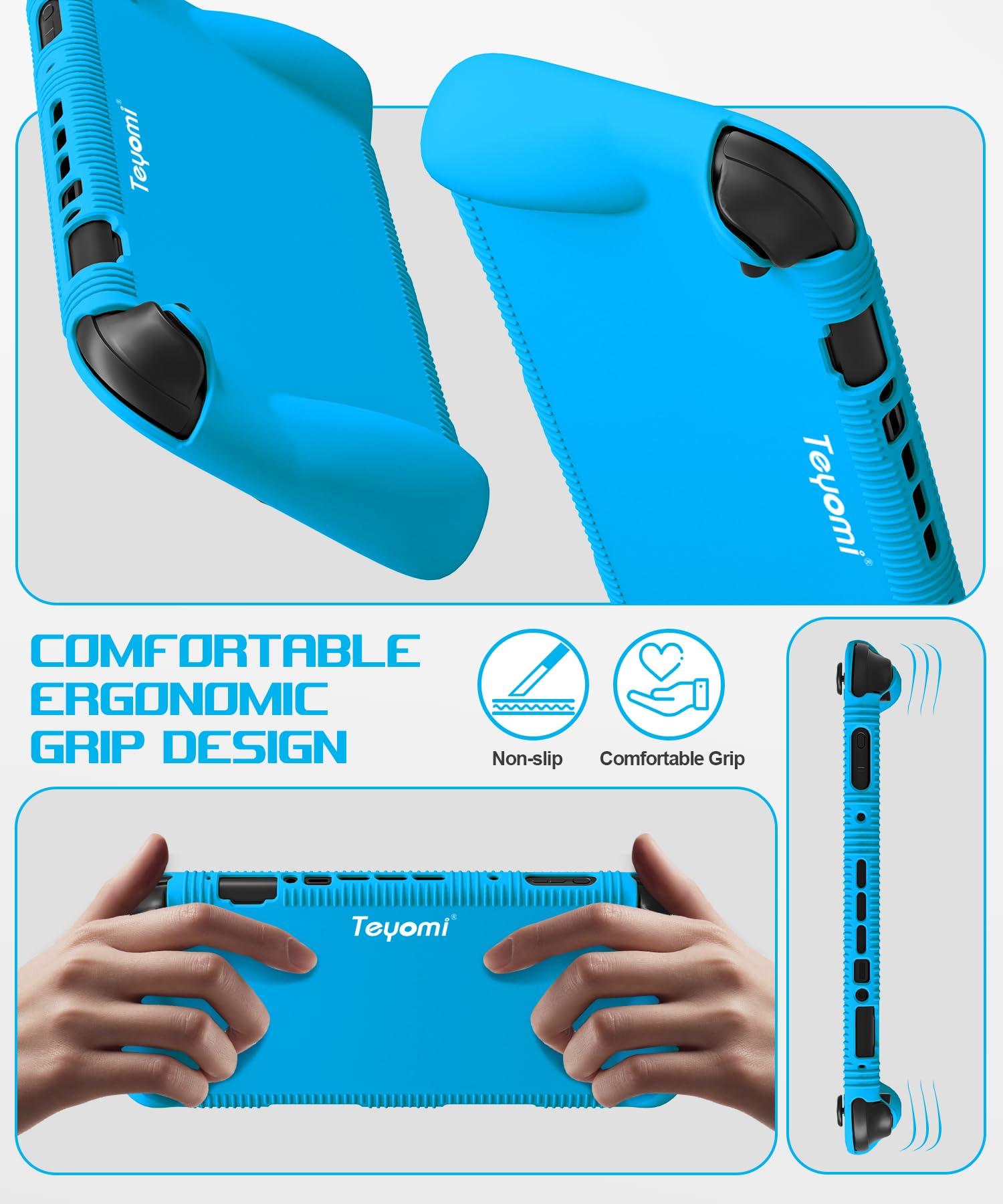 Teyomi Funda protectora de silicona compatible con Nintendo Switch 2, Carcasa para Nintendo Switch 2 con protector de pantalla de vidrio templado, Estuche con agarre ergonómico (Azul) - 4