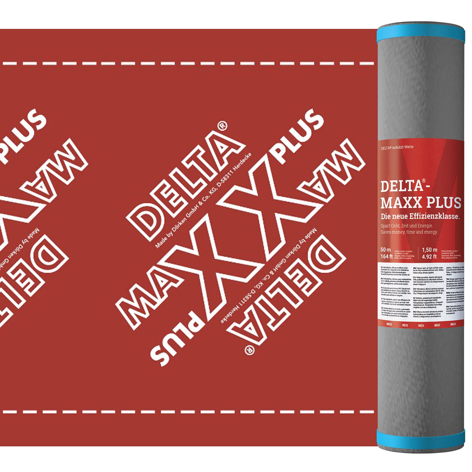 DÖRKEN DELTA Maxx Plus – Premium Unterdeck- und Unterspannbahn mit Selbstkleberändern (50 m x 1,50 m)