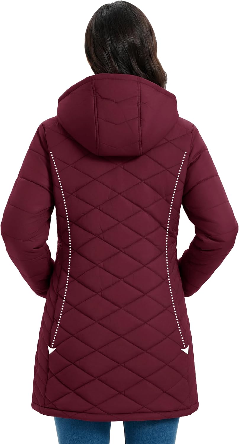 MAGCOMSEN Women's Long Winter Quilted Puffer Jackets Lightweight Warm Insulated Coat Waterproof Outwear Parkas with Hood