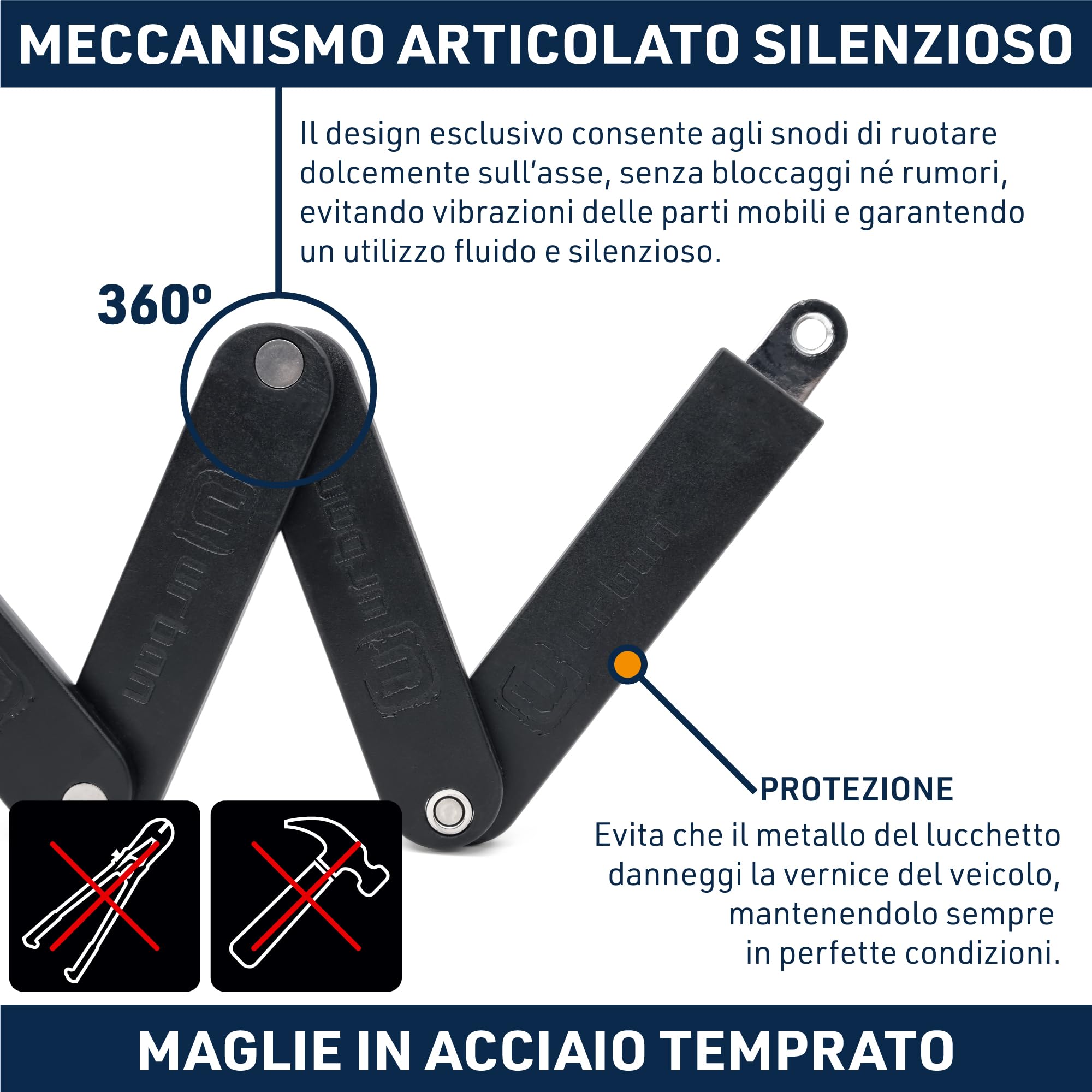 URBAN UR476Y Innovativo Lucchetto Bicicletta Senza e Allarme 120dB Hi-Tech, Lucchetto Bicicletta Pieghevole 2in 1 Sicuro, Supporto Più Funzionale e Trasporto Senza Rumore, Antifurto Bici Monopattino