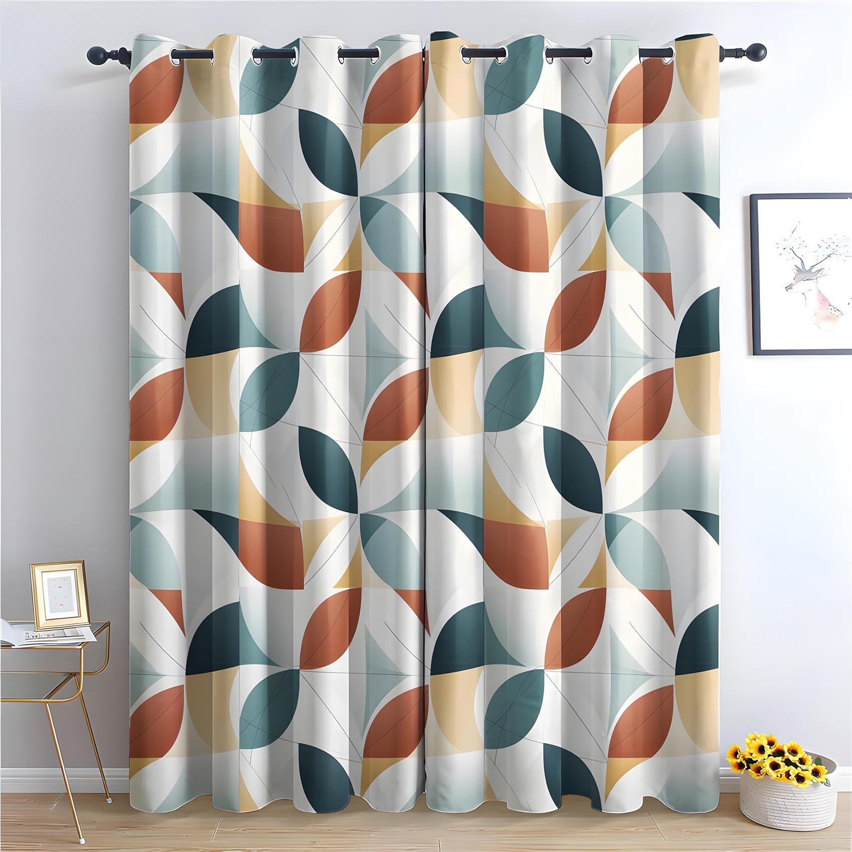 KaiHeBeding Modern Mid-century Style Blackout Curtains for Bedroom - Geometric Patterns Living Room Curtains 46x54 Eyelet - Soft Thermal Insulated Patterned Drapes for Windows - 2 Panels