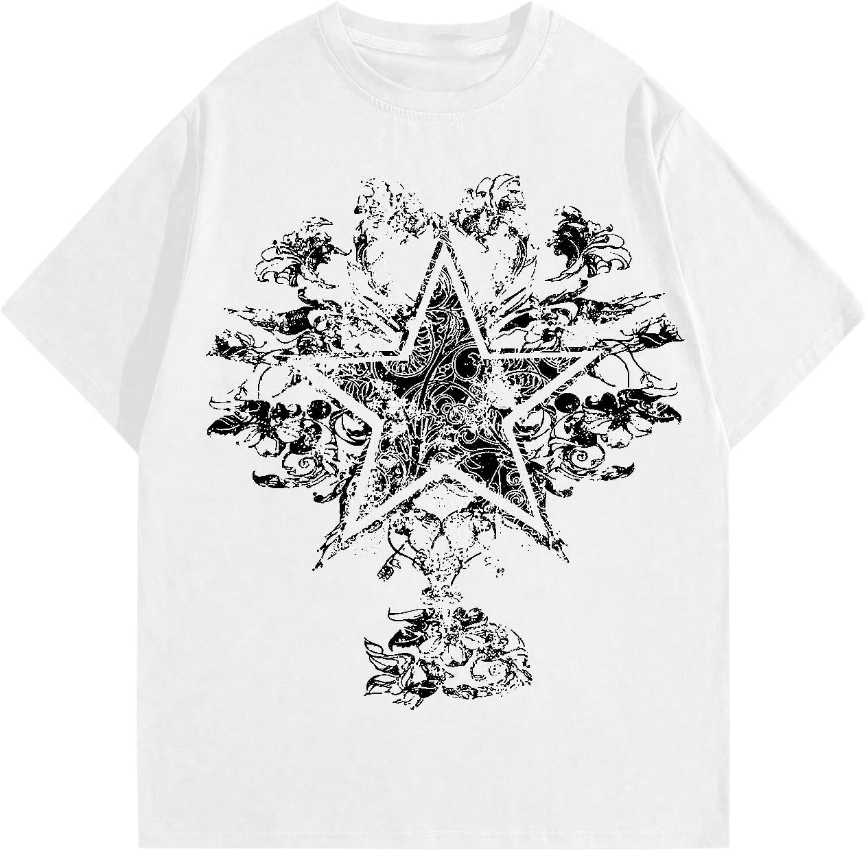 SOLY HUX Men's Y2k Graphic Tees Star Floral Print Short Sleeve Summer Goth T Shirt Top
