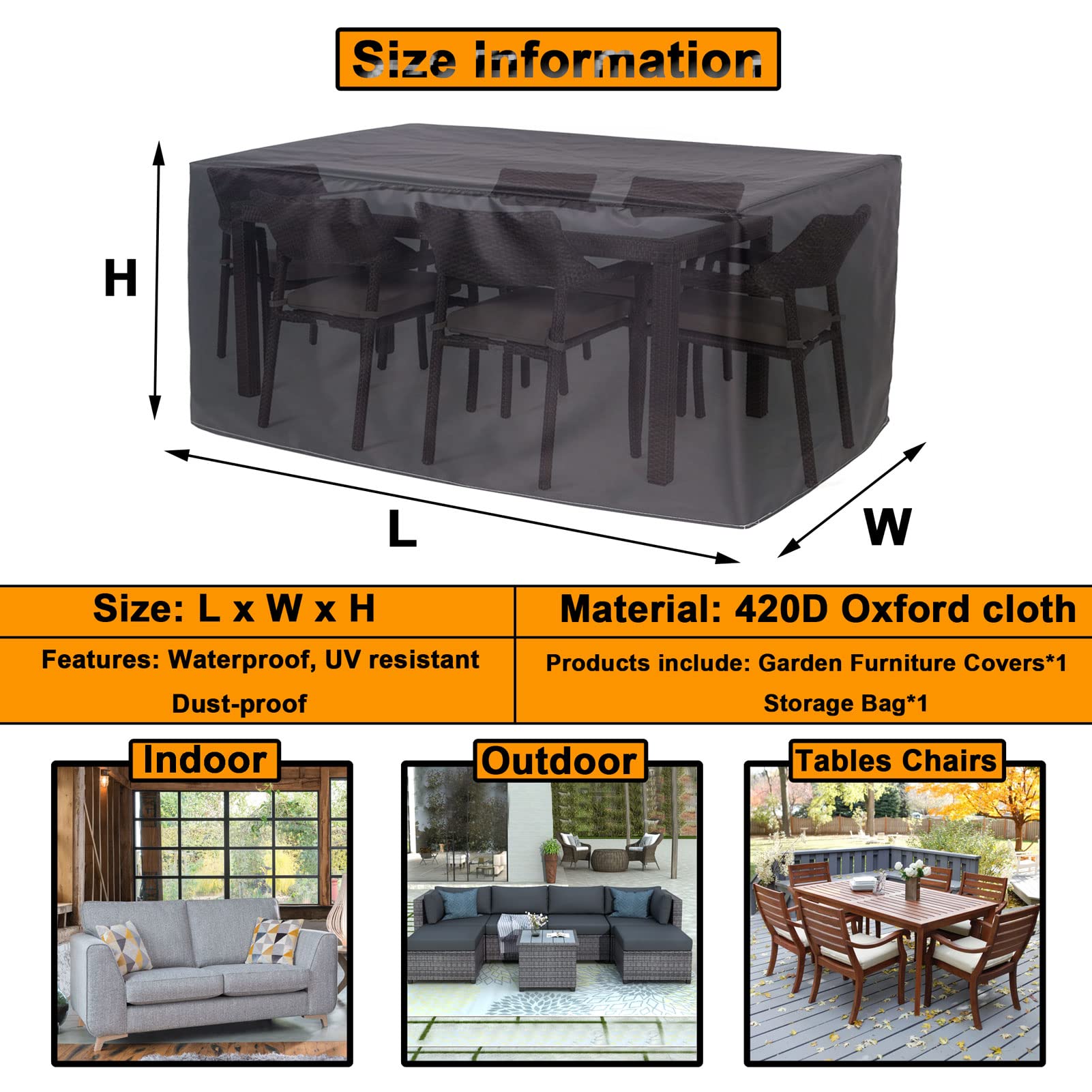YSUEFIJO Copertura per Mobili da Giardino 80x80x160cm, Copertura Tavolo Esterno Impermeabile, 420D Oxford Tessuto Erba Verde Copertura per Mobili da Giardino Rettangolare Anti-UV Resistente
