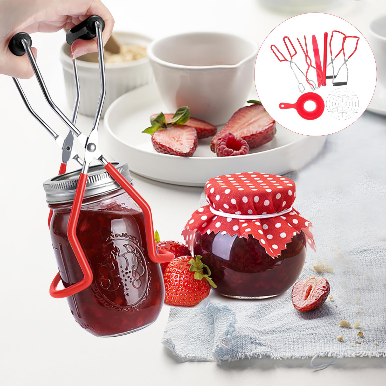 HEMOTON Set Ustensiles Cuisine pour Confiture 7 Pièces en Acier Inoxydable Rouge Accessoires Résistants à l'usure pour Conserver Les Aliments Frais Cuisine