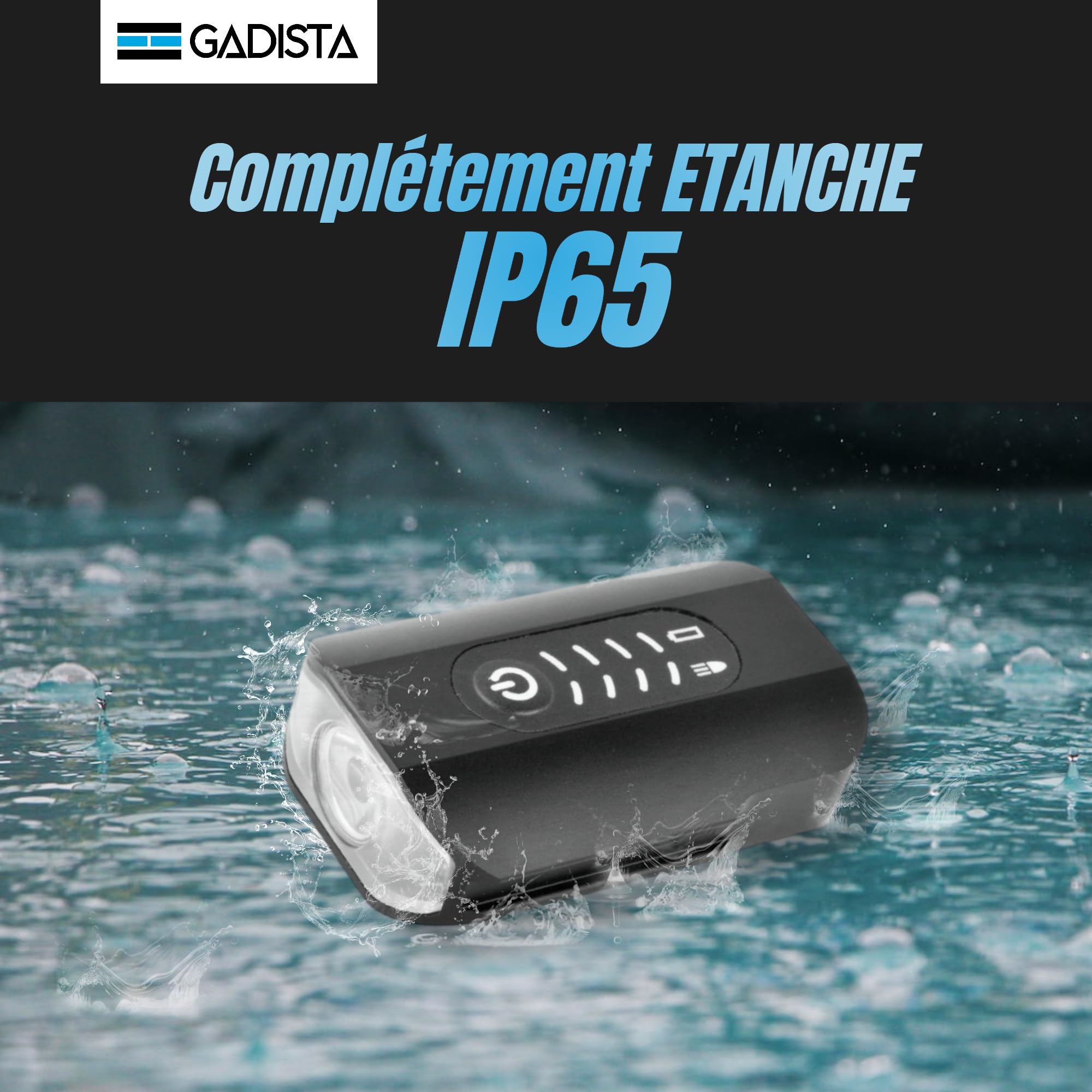 GADISTA France, Lumiere Velo Avant et feu Arriere Velo intégré 2en1, Lampe Velo LED puissantes Rechargeable USB, Eclairage Velo a LED Puissant, Accessoire Velo, Accessoire Trottinette Electrique