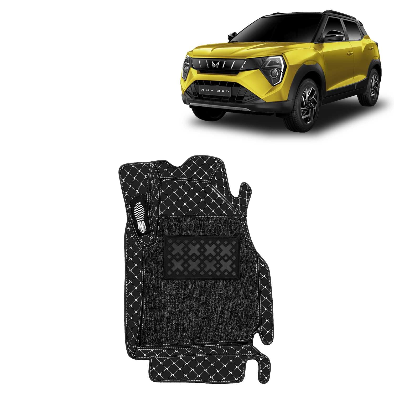 KINGSWAY® Premium 7D Car Floor Mat for XUV 3XO (Year 2024 Onwards) All Model, Luxury Car Foot Mats Compatible with Mahindra XUV 3XO, Set of 3 Pcs, 100% Waterproof and Washable, Classic Black