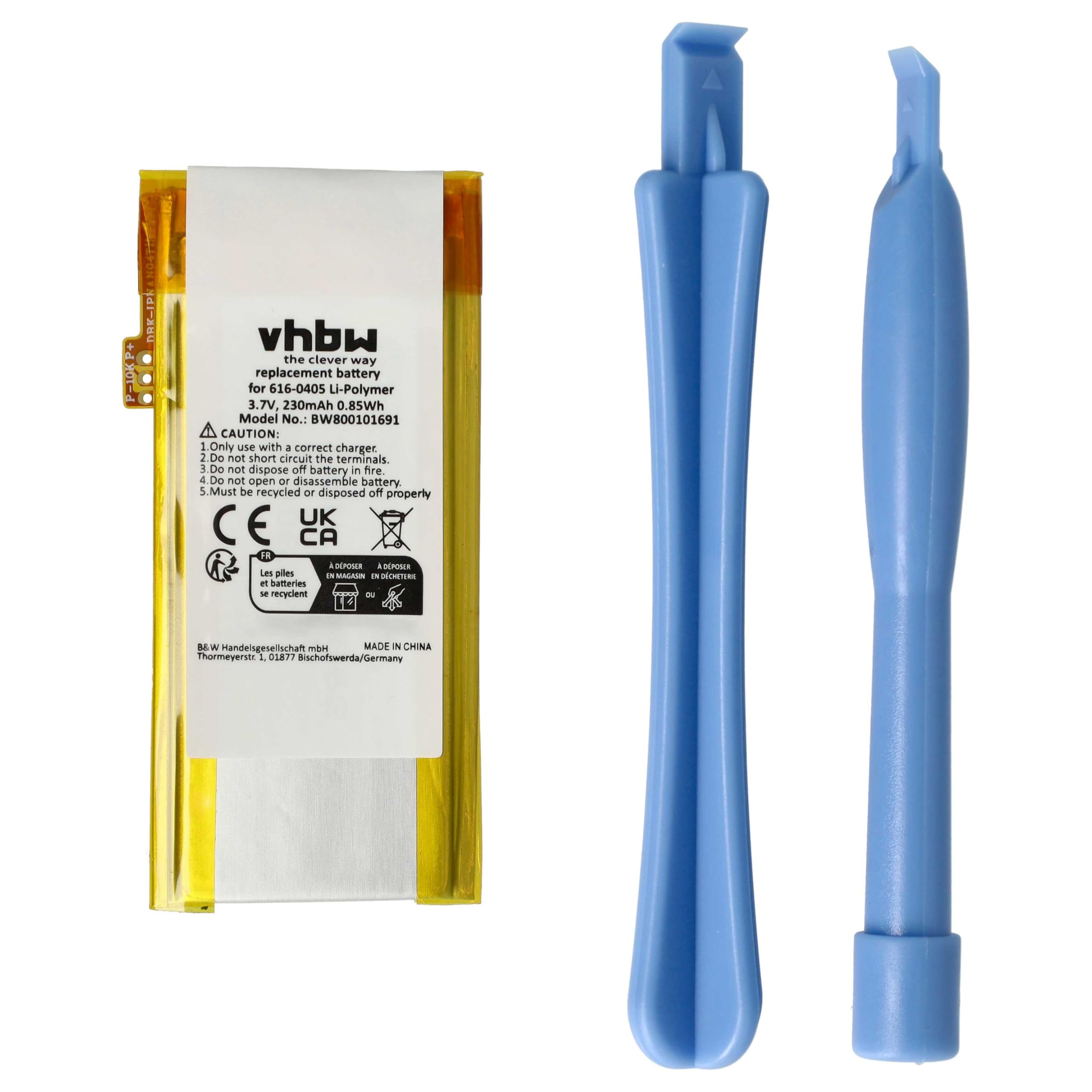 vhbw 1 x bateria kompatybilna z Apple iPod Nano 4G, 4. generacji 8 GB, 4. generacji, odtwarzacz MP3 (230 mAh, 3,7 V, litowo-polimerowy)