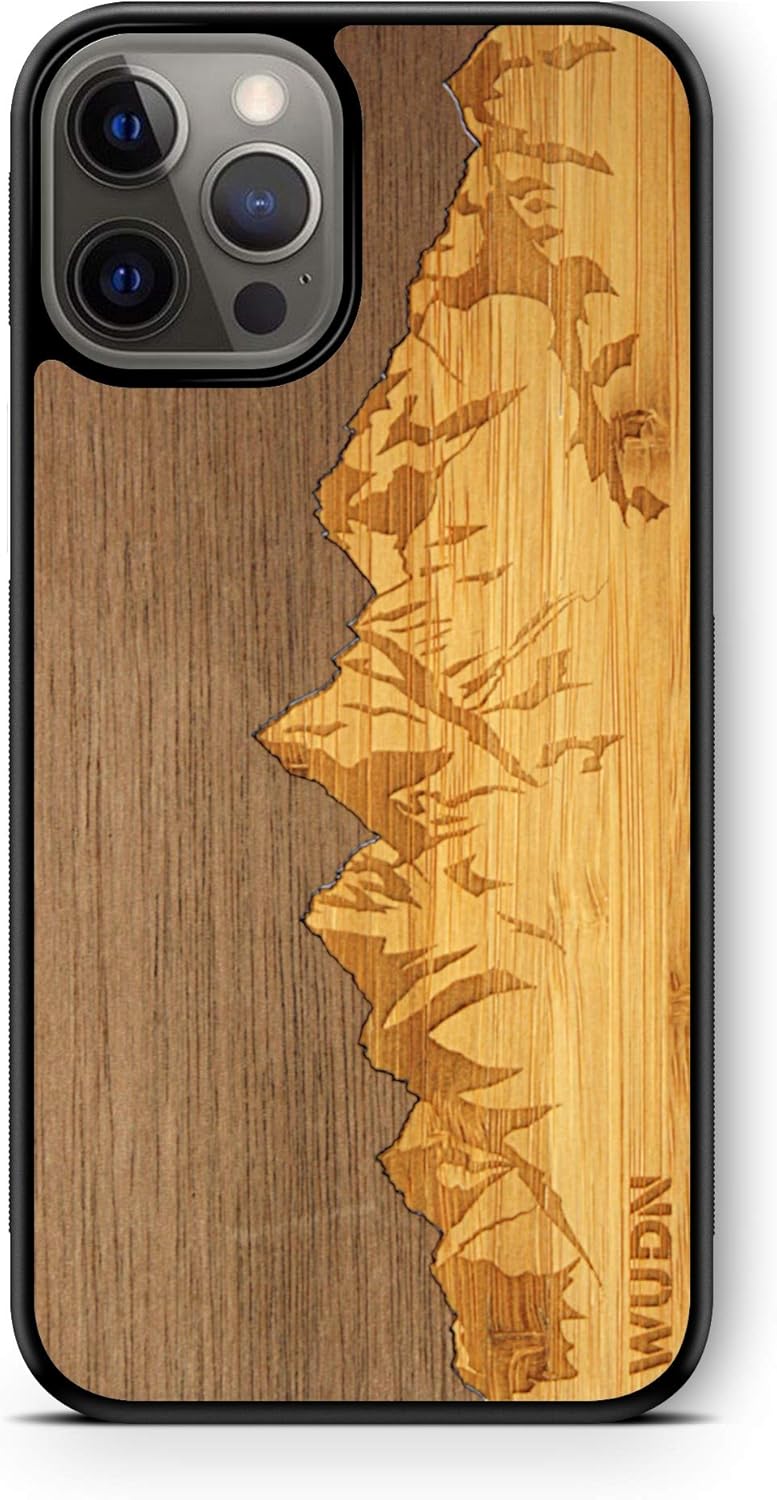 WUDN Slim Wooden Phone Case (Sawtooth Mountains | Walnut Sky) Compatible with iPhone 12 Pro or 12