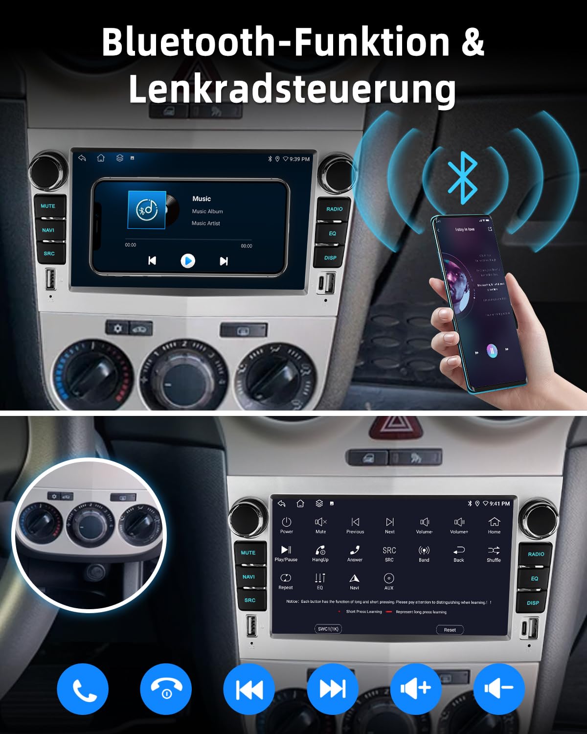 ESSGOO 4+64G Wireless Autoradio Android 14 mit Carplay und Android Auto Für Opel Corsa C/D Zafira B Astra G H 7 Zoll IPS Touchscreen Bluetooth FM RDS GPS Silber