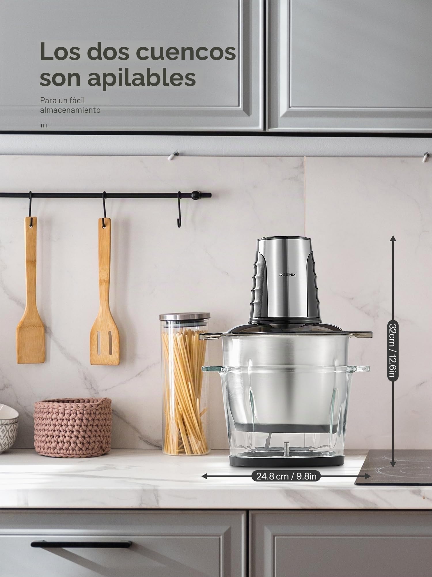 Picadora Eléctrica de Alimetos con 2 Grandes Recipientes (3L+3L), Mini Picadora Eléctrica, 2 Velocidades, 1 Cuchilla de Doble Nivel, Picadora de Carne con Motor de Cobre de 500W