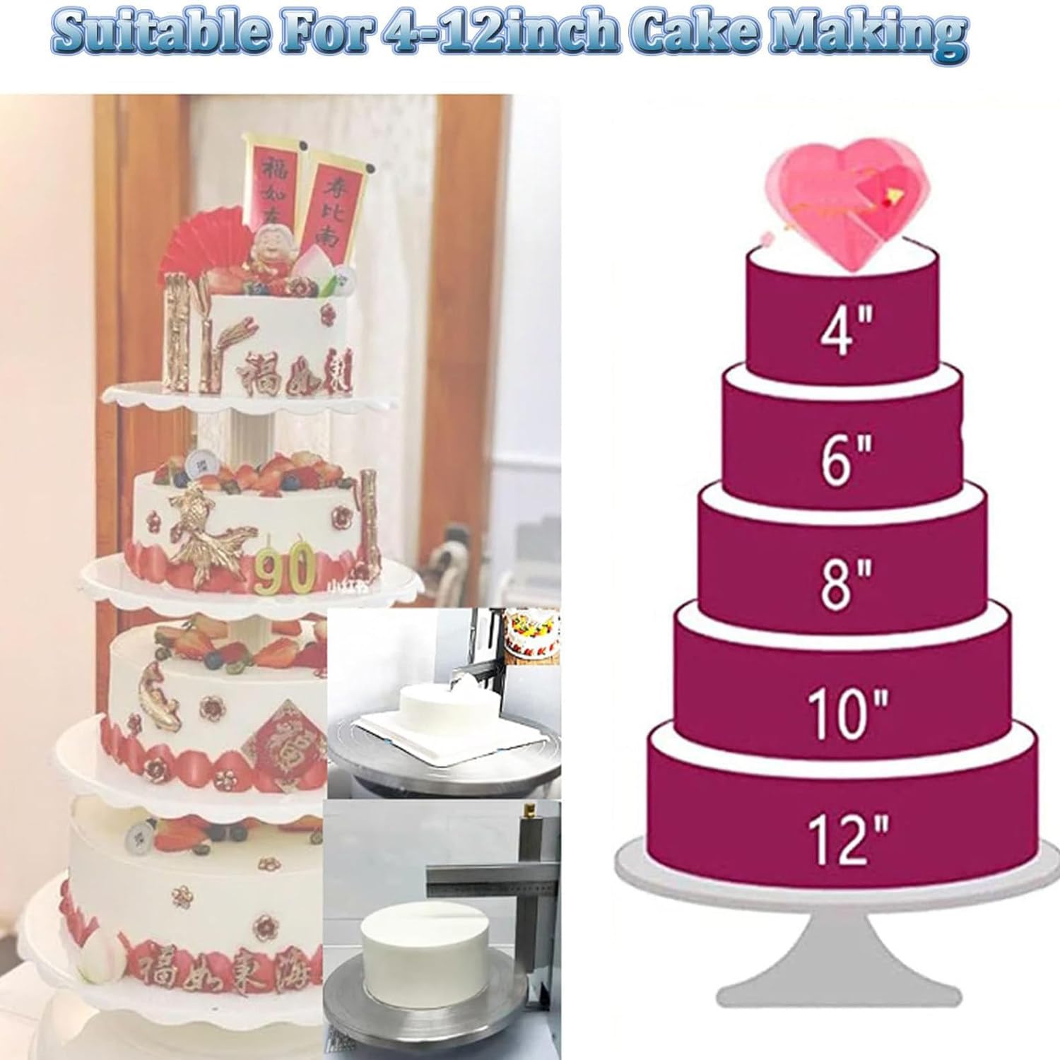 Machine À Glaçage Gâteau Portable, Outil Glaçage Gâteau Réglable, Machine De Glaçage De Gâteau d'anniversaire, Machine De Lissage Décoration De Crème De Pain De Gâteau,Pink