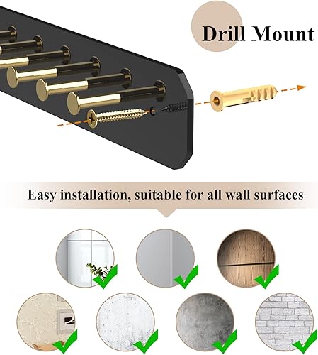 Miniatura 5 de NiHome Organizador de joyas de acrílico montado en la pared, paquete de 2 ganchos de acero al carbono resistentes para tocador, baño, cocina,