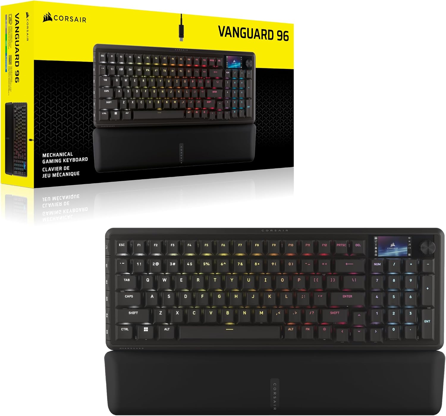 Corsair Vanguard 96 Teclado Mecánico con Cable para Juegos– Negro | QWERTY ES, Formato 96%, Interruptor Lineal de Plasma MLX, 8000Hz, Pantalla LCD, Virtual Stream Deck, Botones G, Flashtap SOCD 14