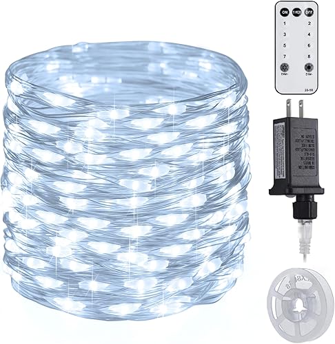 Miniatura 13 de JMEXSUSS 200 luces LED de hadas verdes de Navidad con control remoto, 66 pies, 8 modos, luces de hadas para interiores con rueda, luz verde