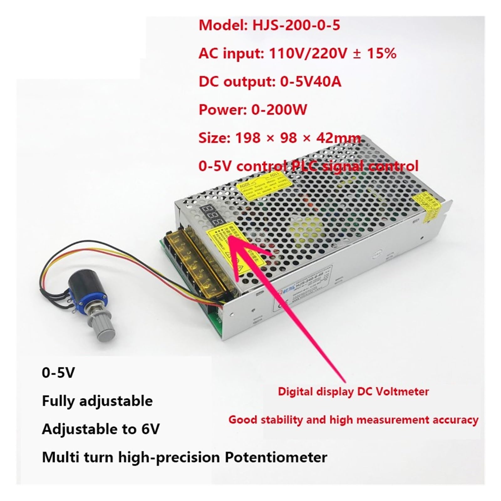 Zasilacz impulsowy, 200W240W zasilacz impulsowy cyfrowy wyświetlacz 0-5 V/0-12 V/0-24 V/0-36 V/0-48 V regulowany zasilacz regulowany DC do paska LED, systemu kamer CCTV, radia(Digital display,0-24V10A
