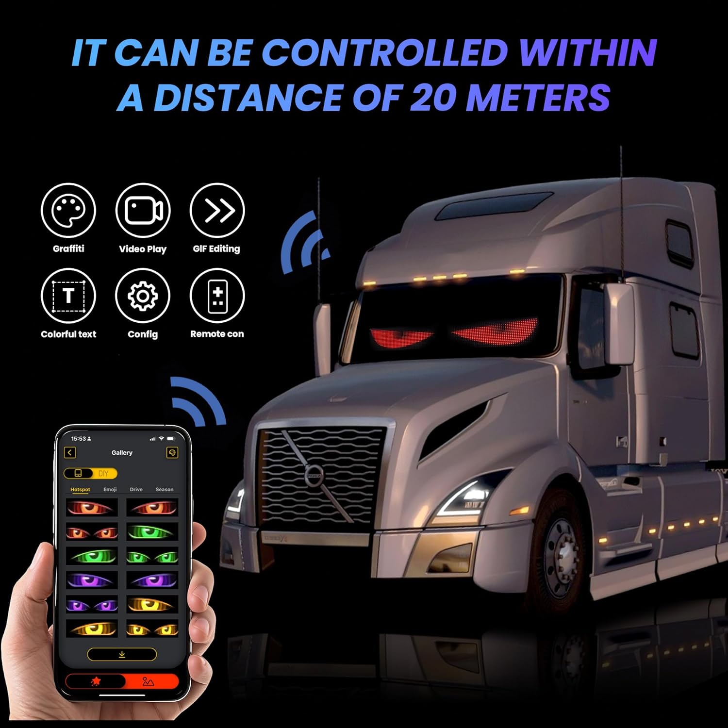 2PCS Devil Eyes Light for Cars，Led Eyes for Car Windshield，Programmable Led Sign，Controlled by a Remote Control and a Bluetooth APP，Suitable for Cars, SUVs & Trucks.