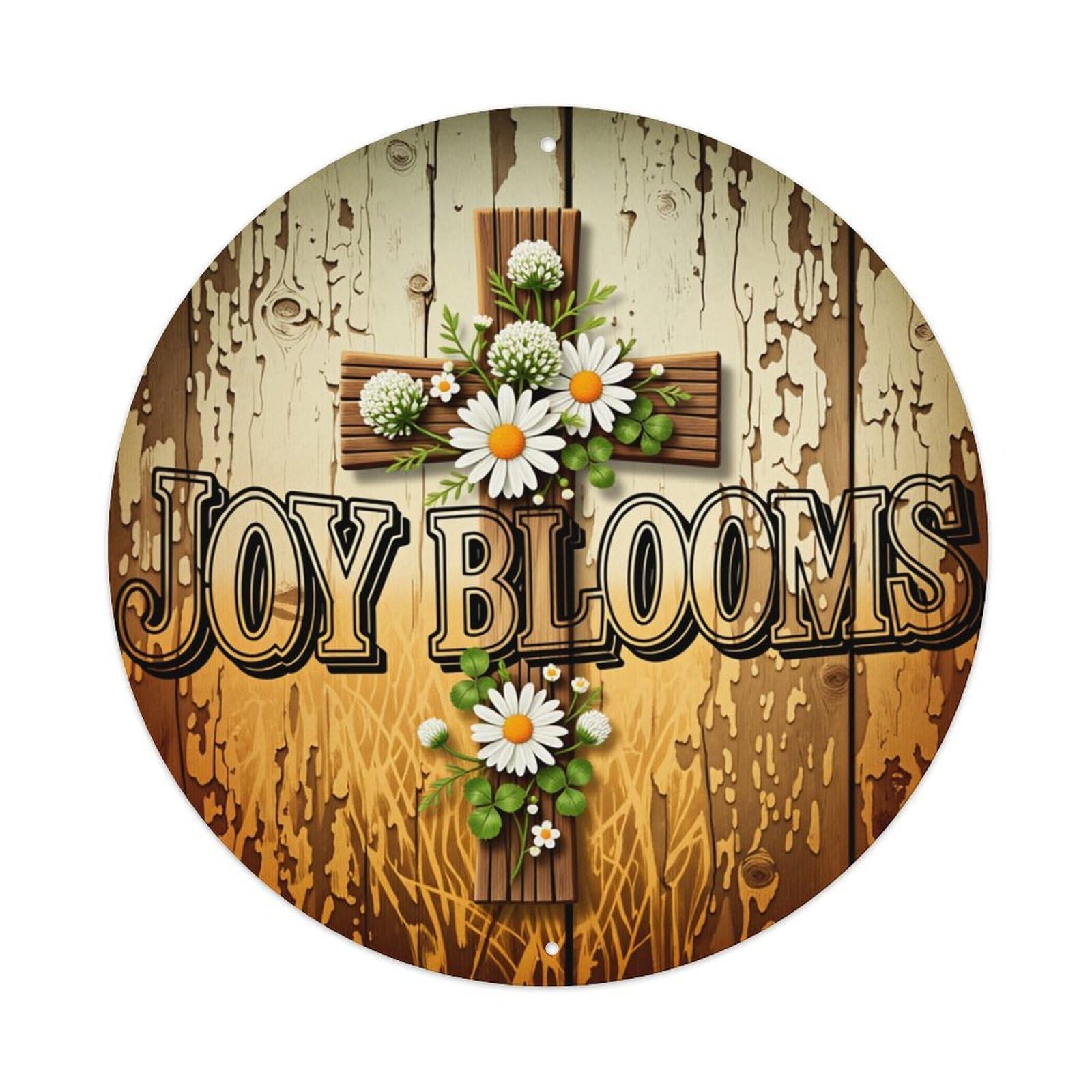 Cross With Flowers Round Tin Sign Retro Metal Sign for Cafe Bar Pub Home Game Room Gym Club Wall Decoration Vintage Metal Poster 8x8 Inch