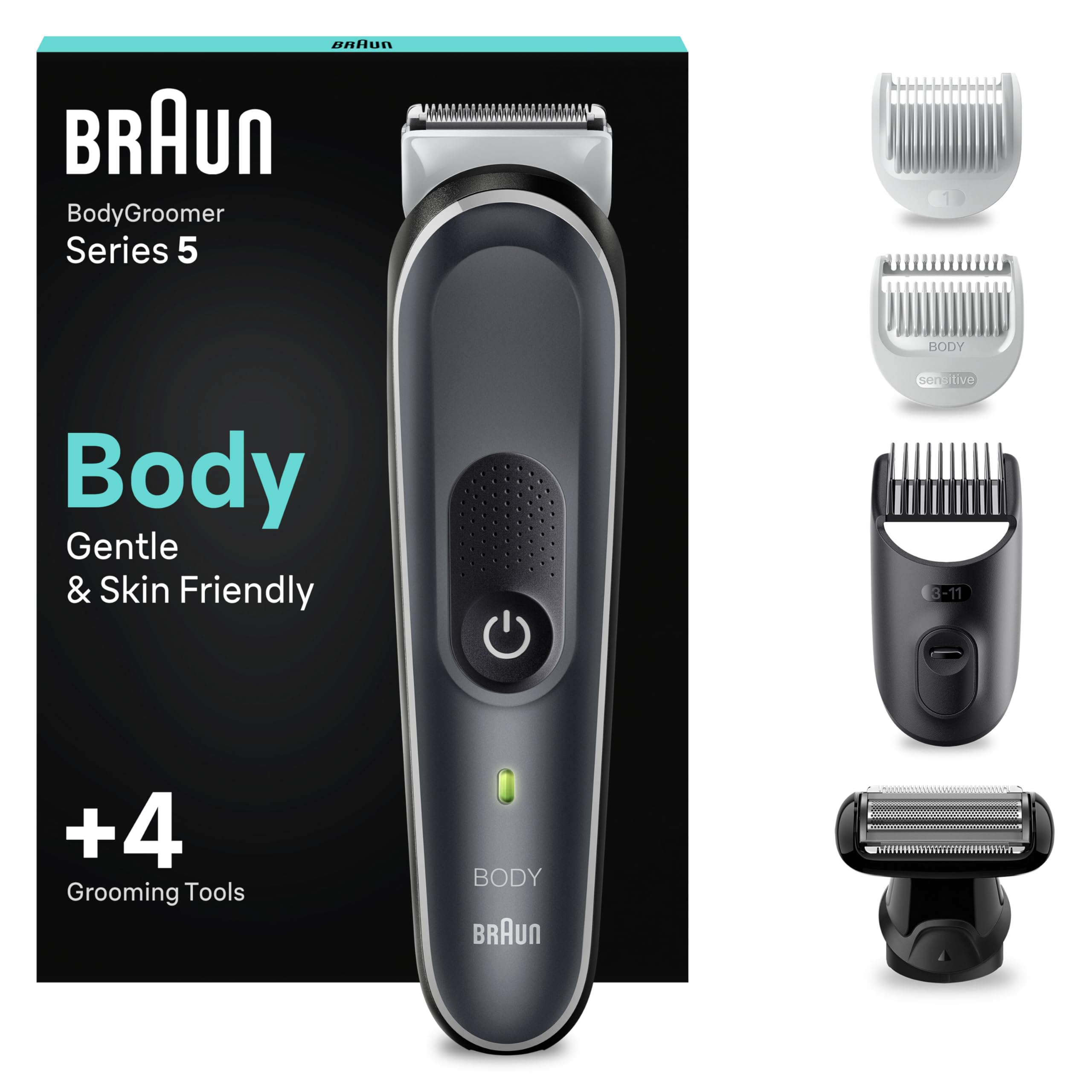 Braun Series 5 Body Groomer/Intimate Shaver Man, Body Care and Hair Removal for Men, Chest, Armpits, Comb Attachments 1-11 mm, Smooth Shaving Attachment, BG5360