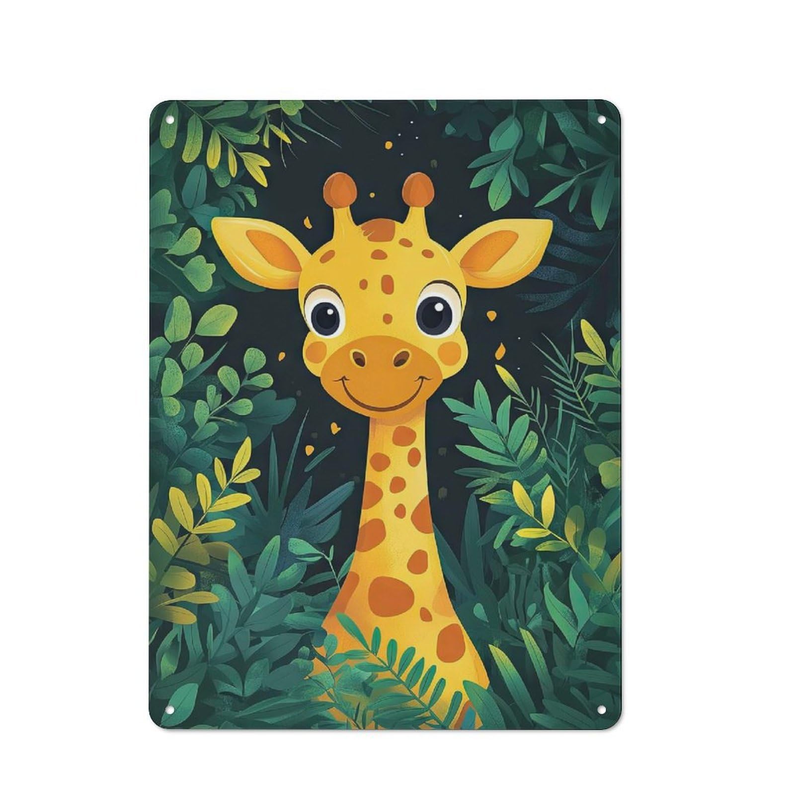 Junmoney Style-10 Cafe Style Decorative Metal Plaque 40X30cm Featuring Smiling Giraffe In Jungle, Bistro Wall Plaque For Tea Room, Shop Wall Or Breakfast Area