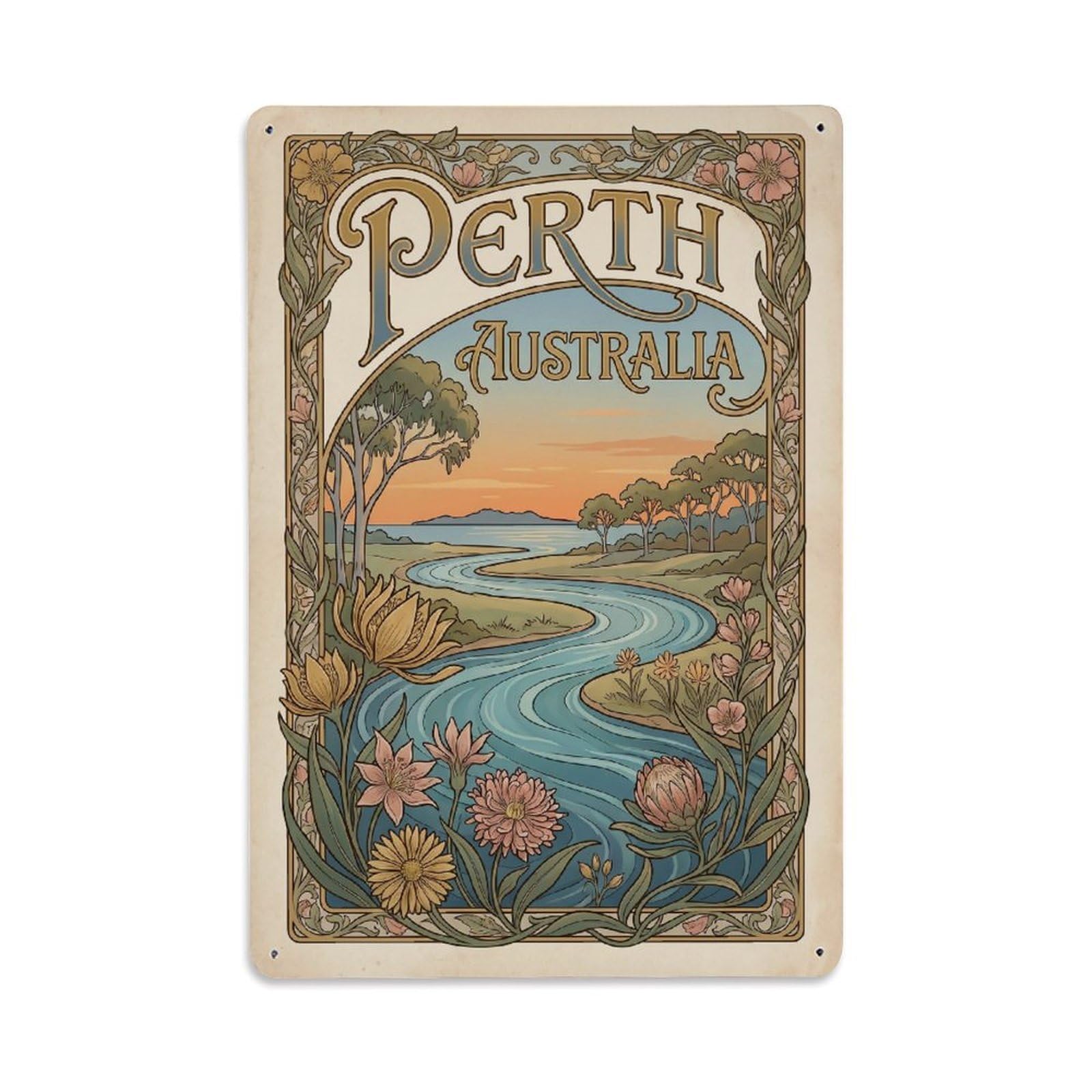 Retro Australia Perth Travel Metal Tin Sign Plaque Wall Decor for Cafe, Club Bar, Office, Garden Metal Poster 8x12Inch
