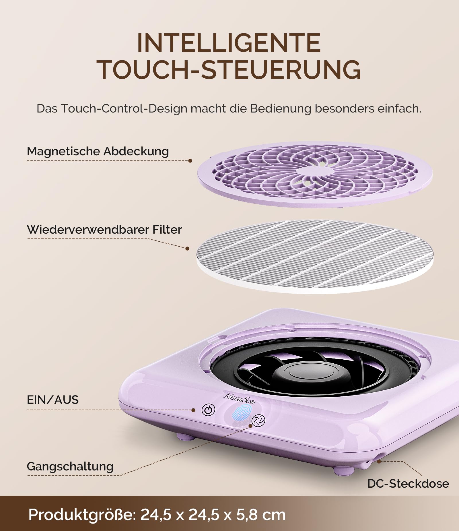MelodySusie Professioneller Nagelstaubsauger 4500 U/MIN Starker Vakuum Ventilator Staubabsaugung für Nägel Elektrischer Staubabsauger für Acryl-Gel-Nagelpolitur, Geräuscharm, Nagelsalon, SProF (Lila)