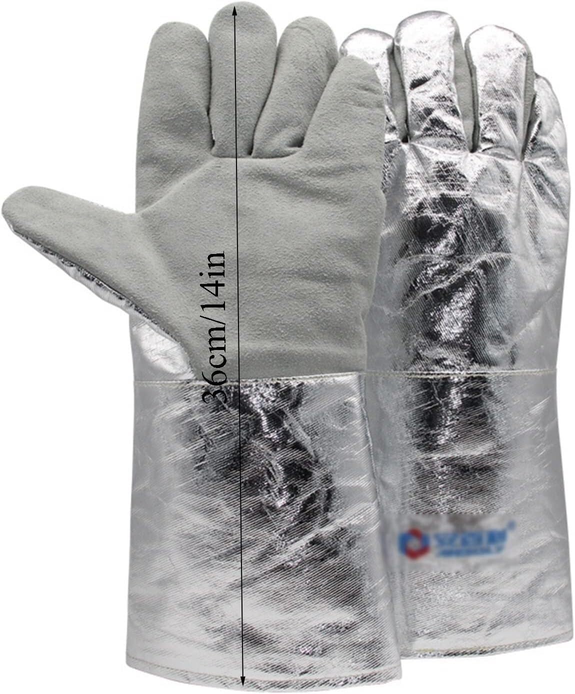 PiWine Gartenhandschuhe, schnittfeste Handschuhe, feuerfeste Handschuhe, 500 ℃ hochtemperaturbeständige Handschuhe aus Aluminiumfolie for Metallurgie, Herd, Grill